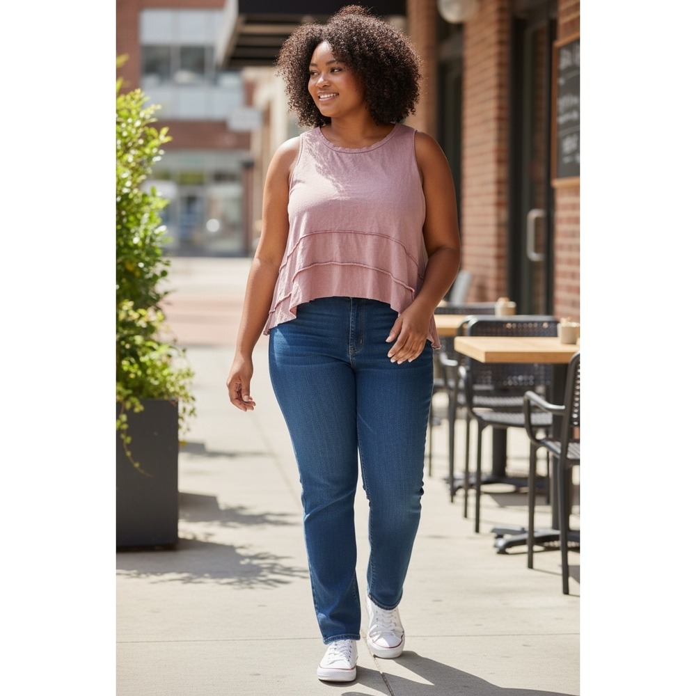 SHEIN Curve Plus Size Dusty Rose Tiered Hem Tank‎ Top 2XL 100% Cotton